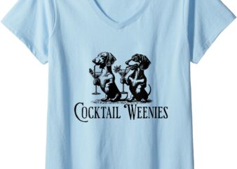 Womens Martini Cocktail Lover Dachshund Cocktail Weenies Dachshund V-Neck T-Shirt