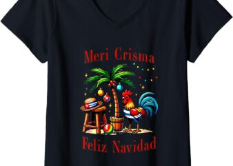 Womens Meri Crisma, Feliz Navidad V-Neck T-Shirt