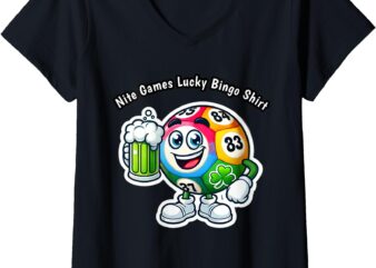 Womens Nite Games Lucky Bingo V-Neck T-Shirt