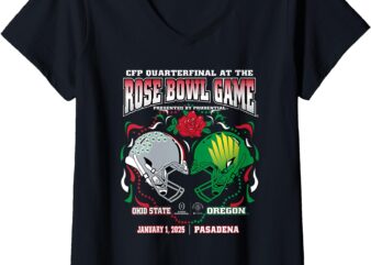 Womens Ohio State Buckeyes vs Oregon Ducks Rose Bowl 2024-25 CFP V-Neck T-Shirt