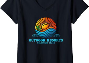 Womens Outdoor Resorts ORA Melbourne Beach Sunset Souvenir V-Neck T-Shirt