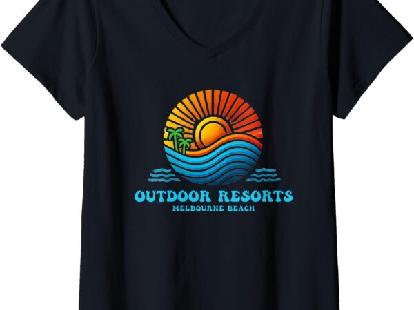 Womens outdoor resorts ora melbourne beach sunset souvenir v-neck t-shirt