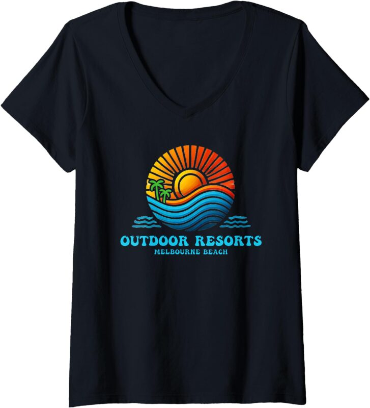 Womens Outdoor Resorts ORA Melbourne Beach Sunset Souvenir V-Neck T-Shirt