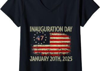 Womens Vintage Old Donald Trump Inauguration Day 2025 47th USA Flag V-Neck T-Shirt