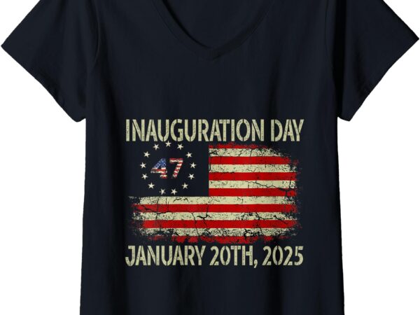 Womens vintage old donald trump inauguration day 2025 47th usa flag v-neck t-shirt