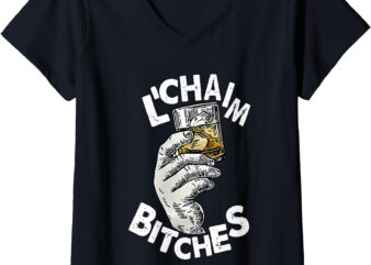 Womens l’chaim bitches hanukkah V-Neck T-Shirt