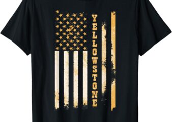 Yellow Stone Classic Fit Black T-Shirt with Flag Design & Crew Neck