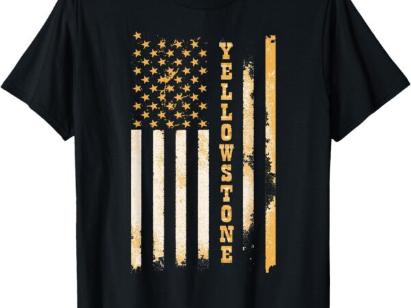 Yellow stone classic fit black t-shirt with flag design & crew neck