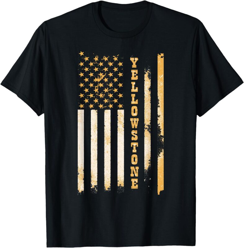 Yellow Stone Classic Fit Black T-Shirt with Flag Design & Crew Neck