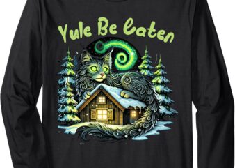 Yule Be Eaten Yule Christmas Cat Jolakotturinn Icelandic Long Sleeve T-Shirt