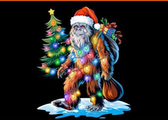 Bigfoot Christmas Christmas Tree Xmas Sasquatch PNG, Bigfoot Christmas PNG, Bigfoot Tree Light Christmas PNG