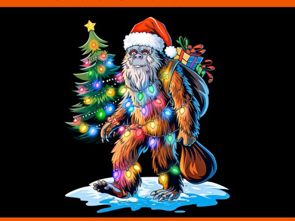 Bigfoot christmas christmas tree xmas sasquatch png, bigfoot christmas png, bigfoot tree light christmas png t shirt template