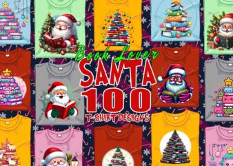 Trendy Book Lover Christmas Santa t-shirt design bundle with 100 Best Selling designs