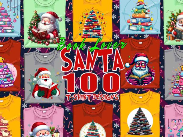 Trendy book lover christmas santa t-shirt design bundle with 100 best selling designs