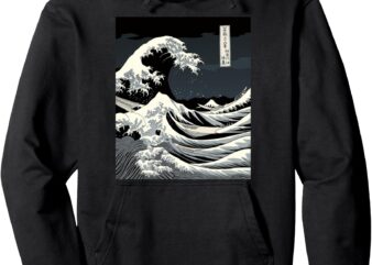 japan Hokusai Ukiyo-e The Great Wave off Kanagawa with kanji Pullover Hoodie