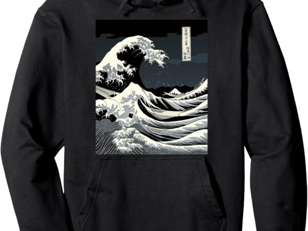 Japan hokusai ukiyo-e the great wave off kanagawa with kanji pullover hoodie vector clipart