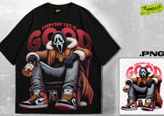 Ghost Face Gangsta Cerial Killer Tshirt design | Streetwear – Oversized Tee | Cerial Killer artwork | Life is Good