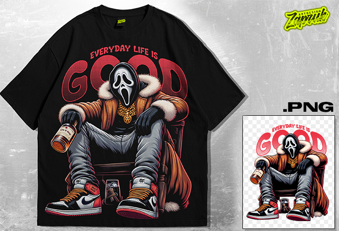 Ghost Face Gangsta Cerial Killer Tshirt design | Streetwear – Oversized Tee | Cerial Killer artwork | Life is Good