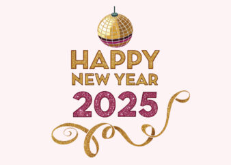 Glitter Gold Happy New Year 2025 t shirt design template