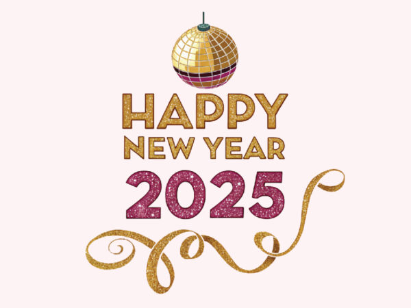 Glitter gold happy new year 2025 t shirt design template