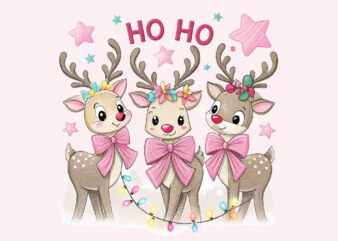 Ho Ho Ho Reindeer Pink Christmas