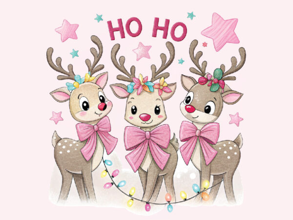 Ho ho ho reindeer pink christmas graphic t shirt