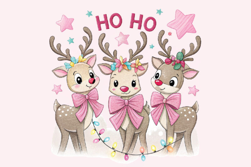 Ho Ho Ho Reindeer Pink Christmas