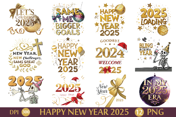 New year 2025 png design bundle