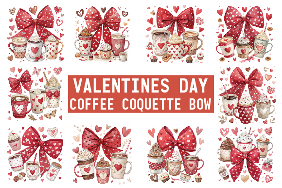 Valentine day coffee coquette bow bundle t shirt vector art