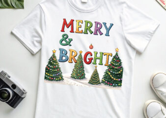 Merry and Bright Christmas Tree Coquette t shirt designs for sale