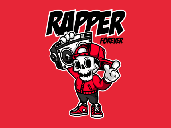 Skull rapper cartoon t shirt template vector