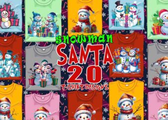 Colourful Christmas Snowman Santa Claus t-shirt design bundle of 20 designs