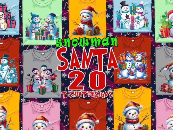 Colourful christmas snowman santa claus t-shirt design bundle of 20 designs