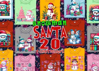 Retro Christmas Snowman Santa Claus t-shirt design bundle of 20 designs download instantly Retro Vintage T-shirt Illustration Clipart Bundle