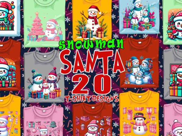 Retro christmas snowman santa claus t-shirt design bundle of 20 designs download instantly retro vintage t-shirt illustration clipart bundle