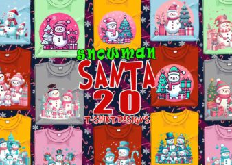 20 Funny Christmas Snowman Santa Claus t-shirt design Best Selling bundle