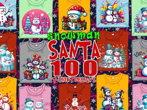 100 popular christmas snowman santa claus t-shirt design mega bundle