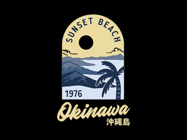 Sunset beach okinawa t shirt template vector