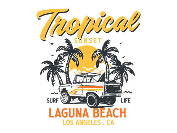 Tropical sunset t shirt designs for sale