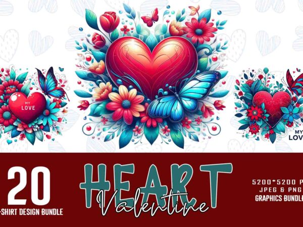 Funny valentines day cute heart t-shirt design bundle of 20 designs – download instantly retro vintage illustration