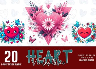 Funny Valentines Day Cute Heart t-shirt design bundle of 20 designs – download instantly