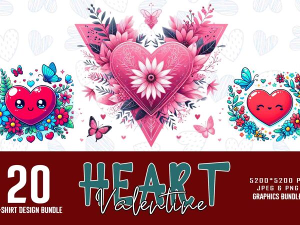 Funny valentines day cute heart t-shirt design bundle of 20 designs – download instantly