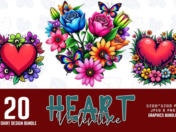 Popular valentines day heart love shape t-shirt design bundle of 20 designs – download instantly