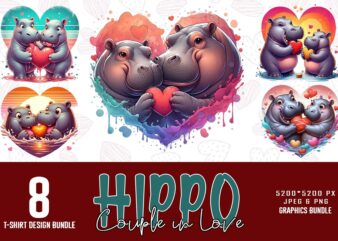 Popular Valentines Day Hippo in Love Shape t-shirt design bundle of 8 design