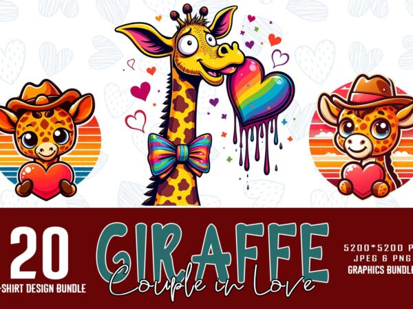 Retro valentines day lovely giraffe in love t-shirt design bundle of 20 designs – download instantly