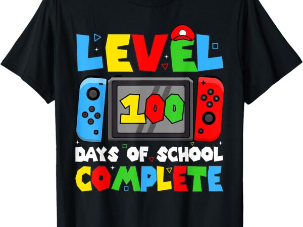 100 days of school boys gamer level complete video games t-shirt