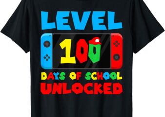 100 Days Of School Boys Kids Gamer Level 100 Days Unlocked T-Shirt