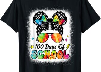 100 Days Of School Kids Messy Bun Girl 100th Day of School T-Shirt