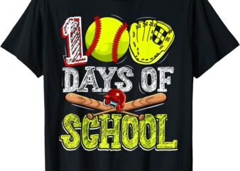 100 Days Of School Softball Funny 100th Day Sport Love Kids T-Shirt