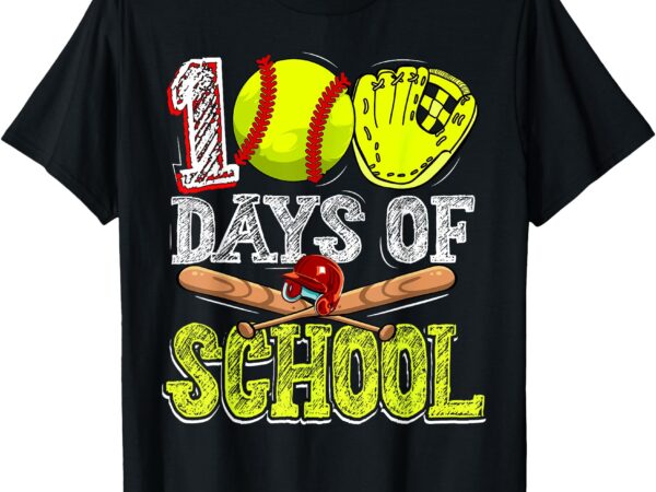 100 days of school softball funny 100th day sport love kids t-shirt